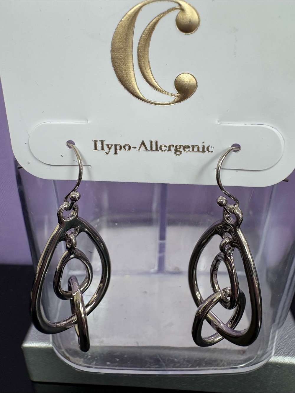 Silver-toned Multi-Loop Teardrop Dangle Earrings